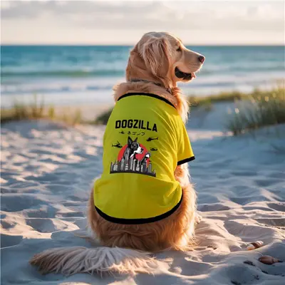 Dogzilla - Yellow - Ultra Soft 100% Cotton Graphic Tshirt For Pets 